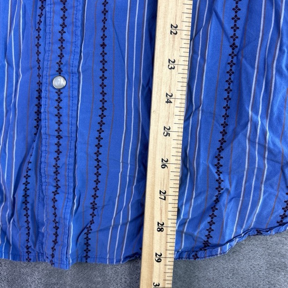 Fossil Vintage Fit Shirt XL Western Blue Brown Button Up Long Sleeve Pearl Snaps - Picture 8 of 11